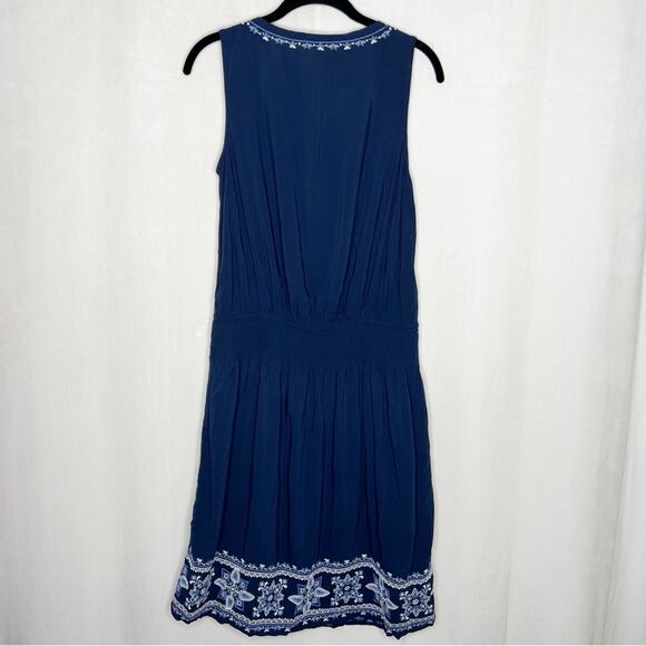 J.JILL / navy blue white embroidered elastic waist sleeveless dress / XS - Picture 2 of 7